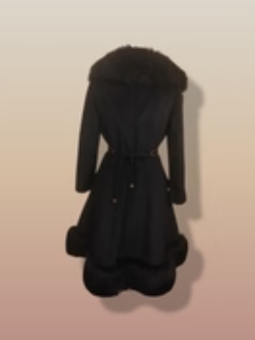 60’s Black Coat Vintage Lilli Ann Fit and Flare Shearling Pinup Princess Beaded - Picture 3 of 15
